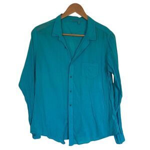 Fresh Produce Long Sleeve Button Front Gauze Cotton Aqua Color Shirt‎ S M